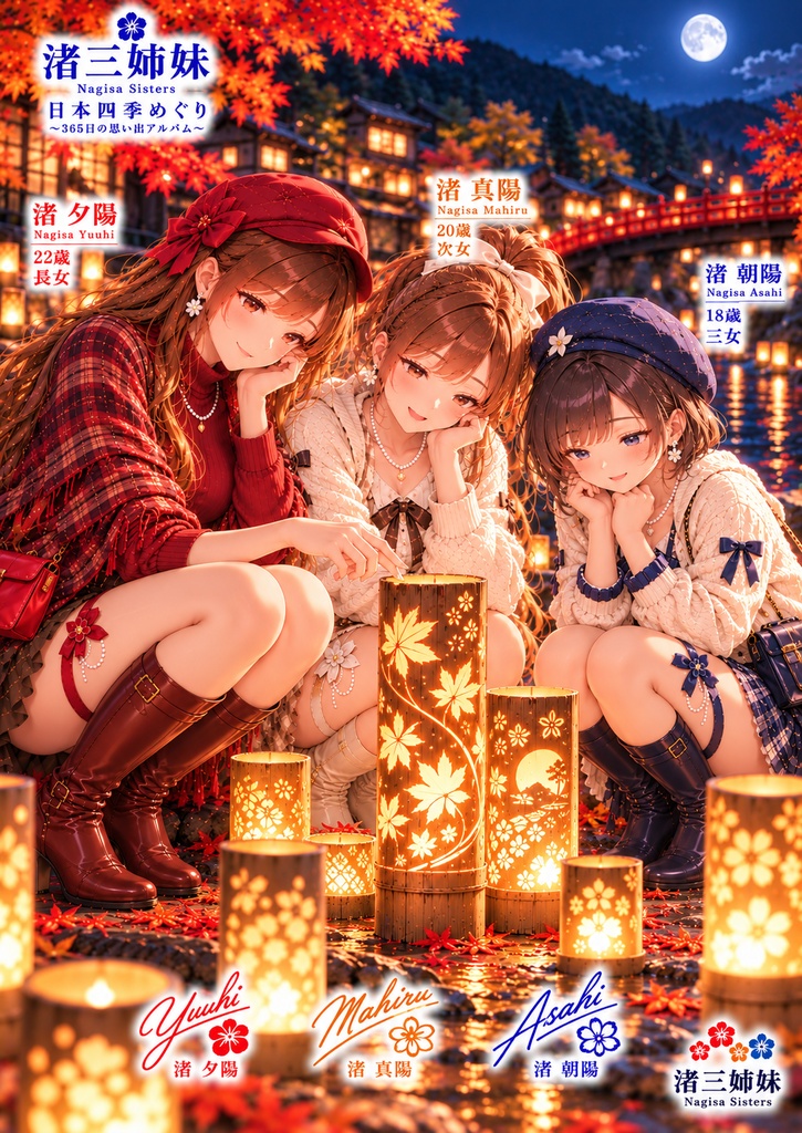 秋夜の灯籠祭りと渚三姉妹