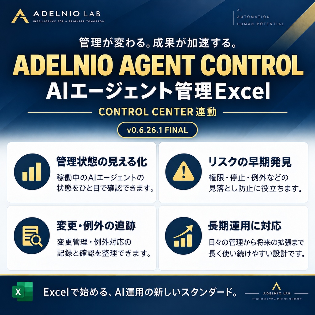 ADELNIO AGENT CONTROL｜AIエージェント管理Excel＋CONTROL CENTER