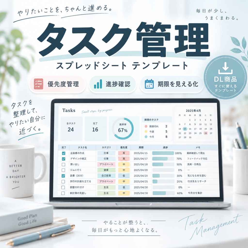【Excel/スプレッドシート対応】シンプルタスク管理テンプレート 　