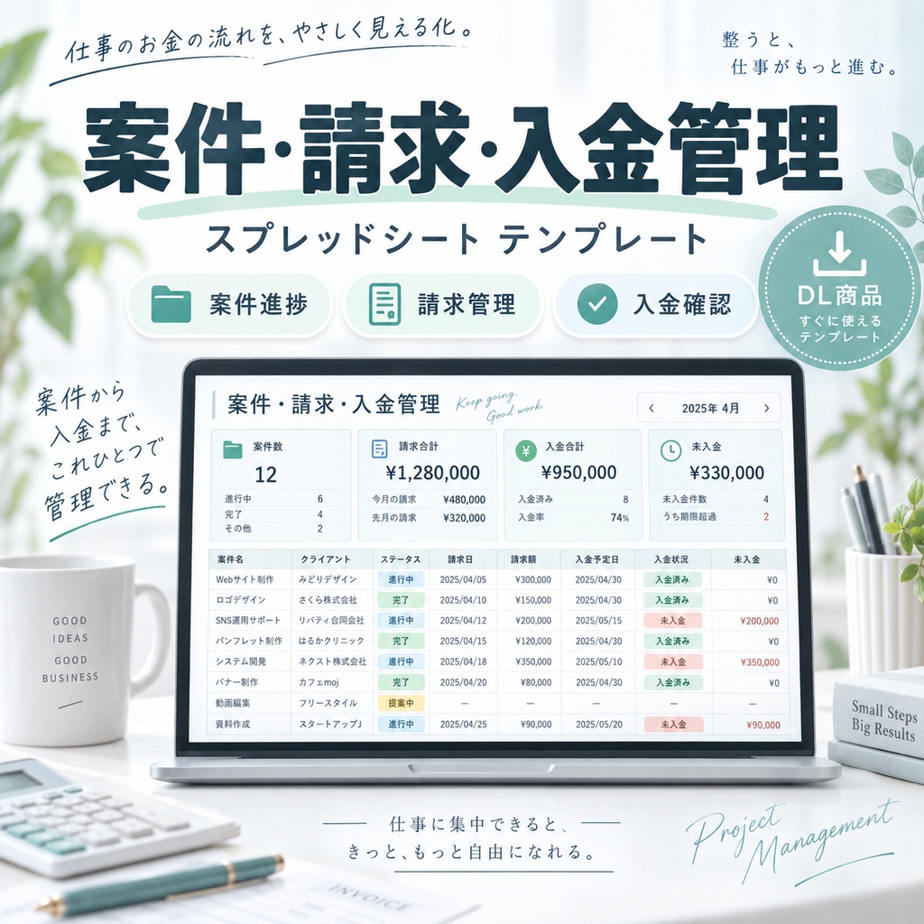 【Excel/スプレッドシート】案件・請求・入金管理テンプレート｜期限超過を自動で見える化