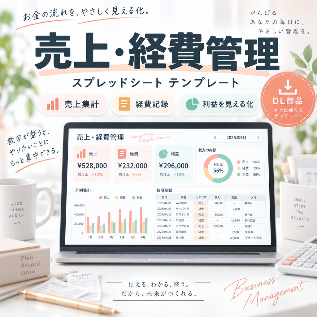 【Excel/スプレッドシート】売上・経費管理テンプレート｜月別自動集計でお金の流れが見える