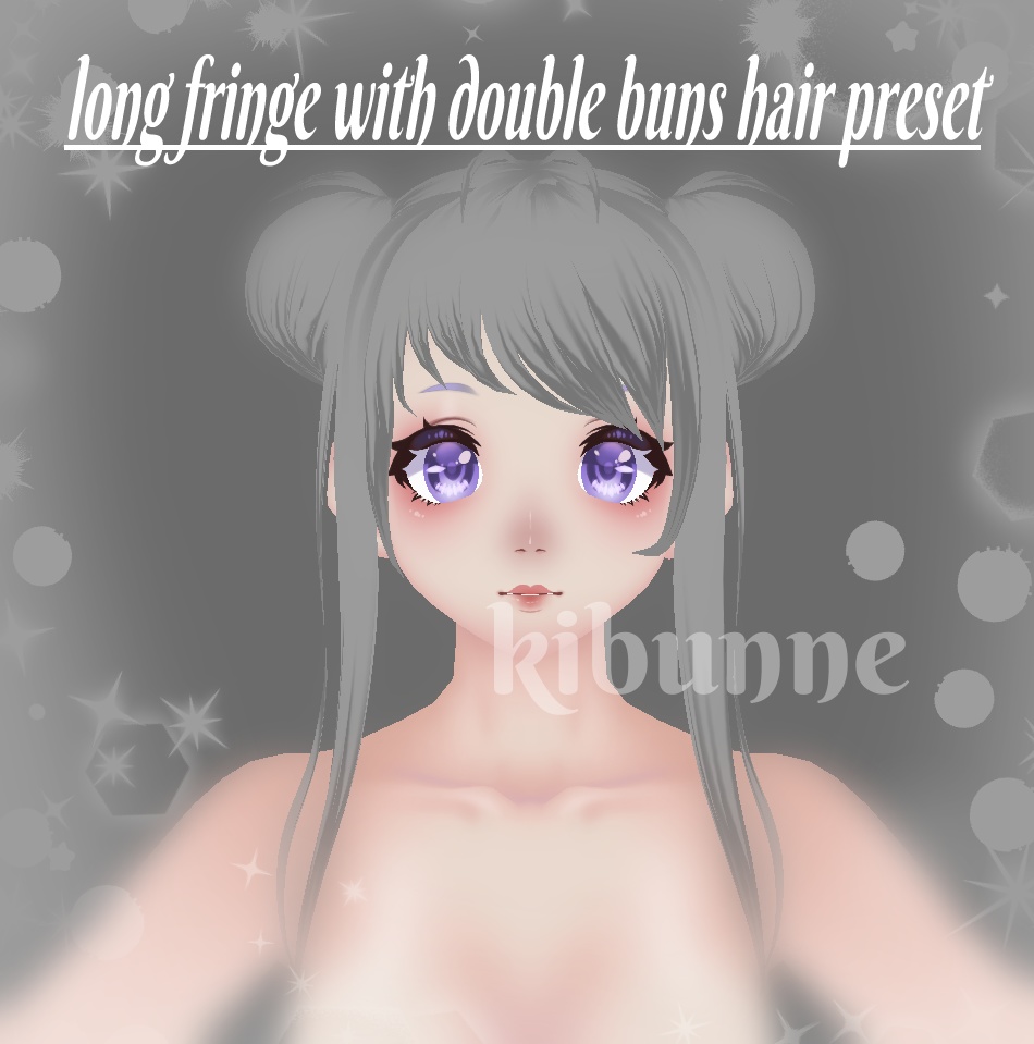 {vroid stable & beta} long fringe with double buns hair preset