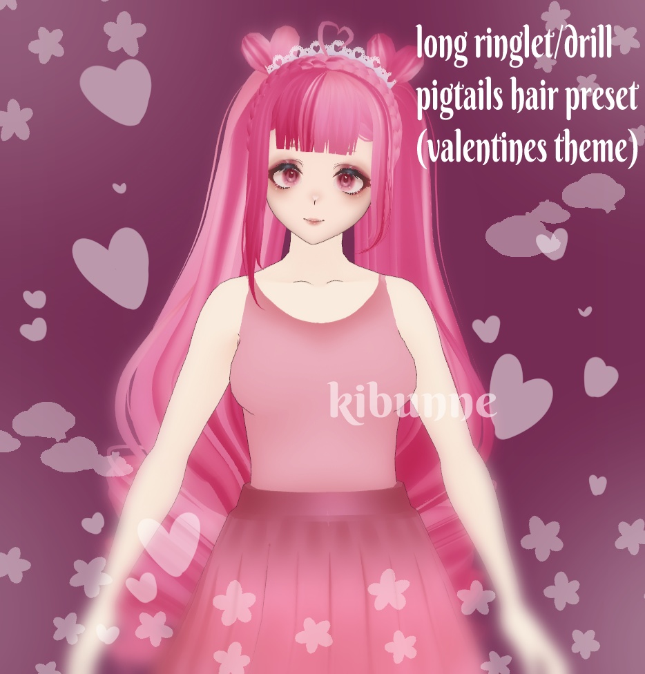 {vroid stable release} long drill/ringlet pigtail hair preset - valentines theme