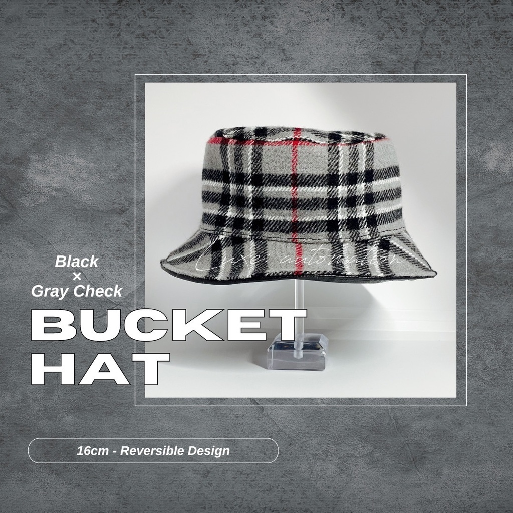 ［ AW Limited ］Bucket Hat 16cm < Black × Gray Plaid >