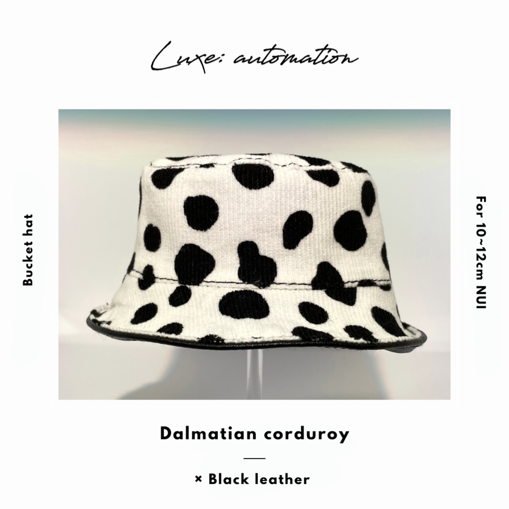 ［ AW Limited ］Bucket Hat 10~12cm < Leather black × Dalmatian corduroy > ぬい用 リバーシブル バケットハット バケハ 帽子