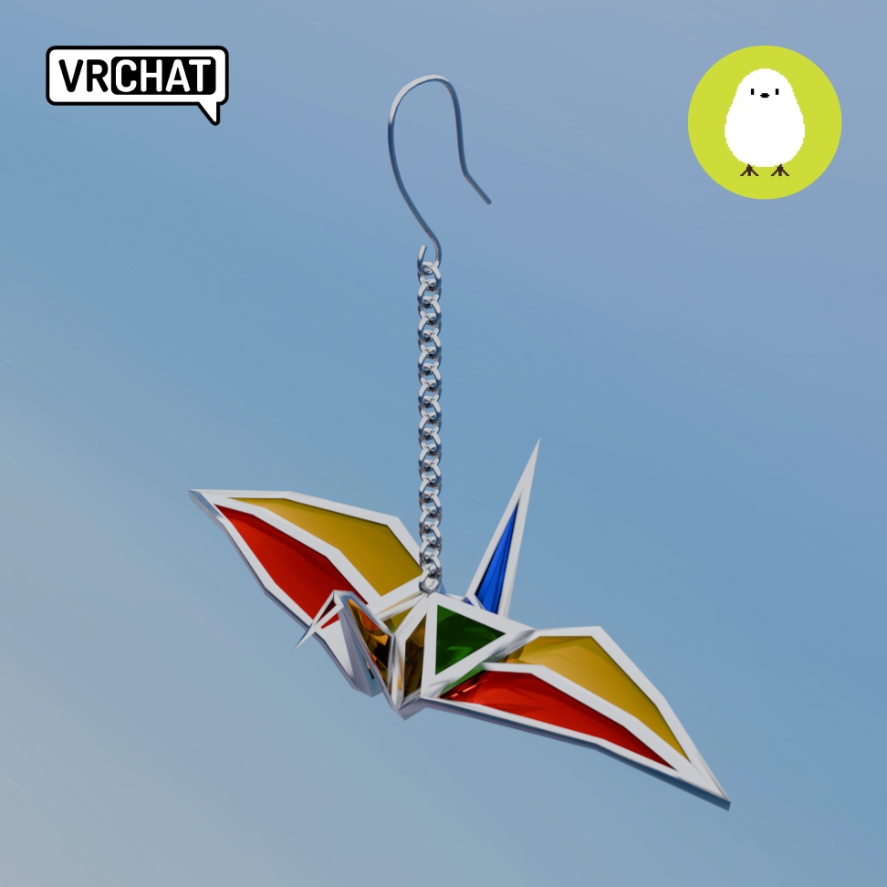 折り鶴 3Dモデルイヤリング (Paper crane 3D earring)