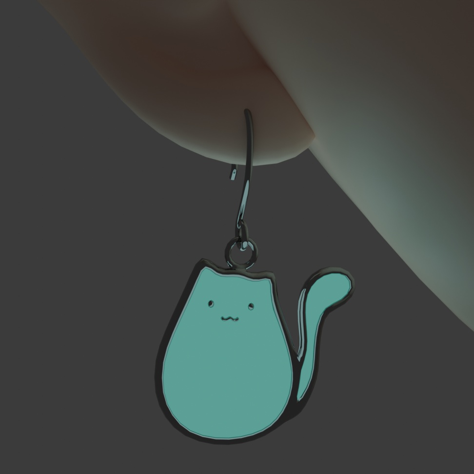 ネオン猫3Dモデルイヤリング (Neon cat 3D earring)