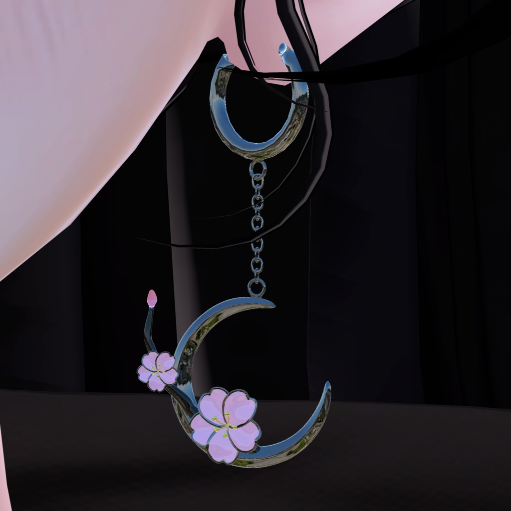 桜三日月-1 (さくらみかづき)3Dイヤリング (Cherry blossom Crescent 3D earring)