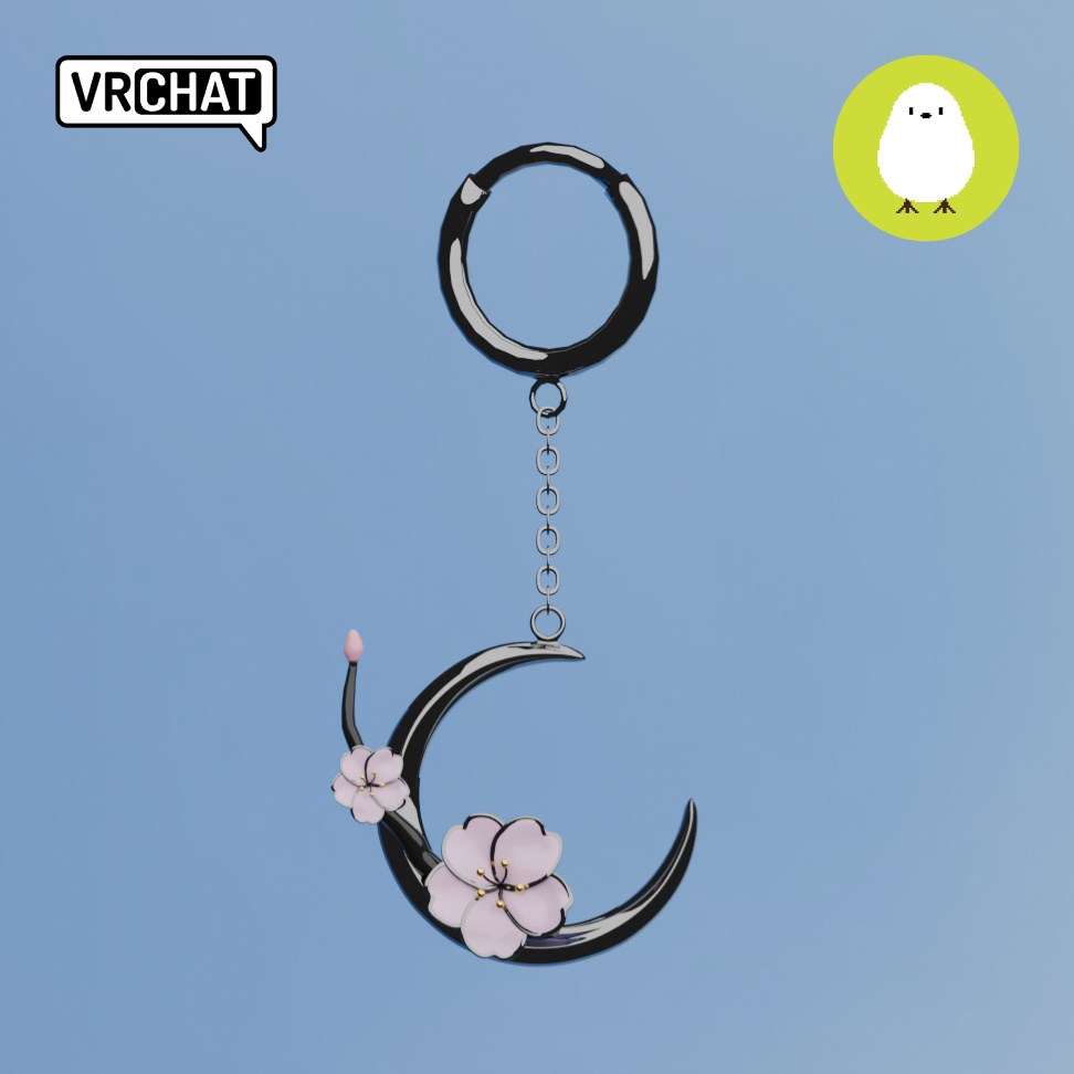 桜三日月-1 (さくらみかづき)３Dイヤリング (Cherry blossom Crescent 3D earring)