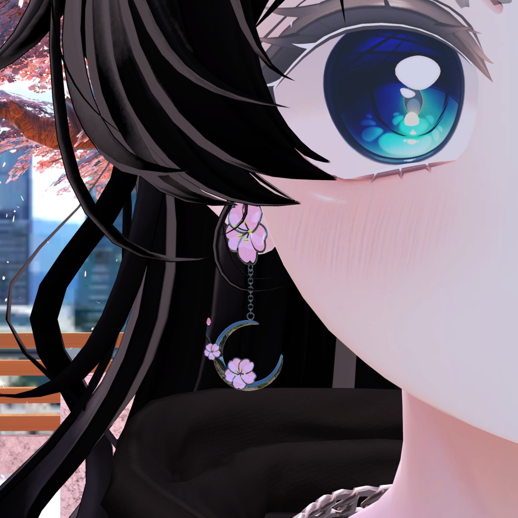 桜三日月-2 (さくらみかづき)3Dイヤリング (Cherry blossom Crescent 3D earring)