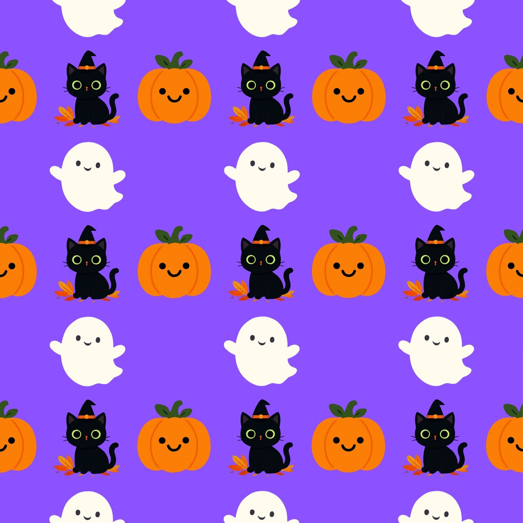 【ハロウィン素材】　シームレスパターン　紫