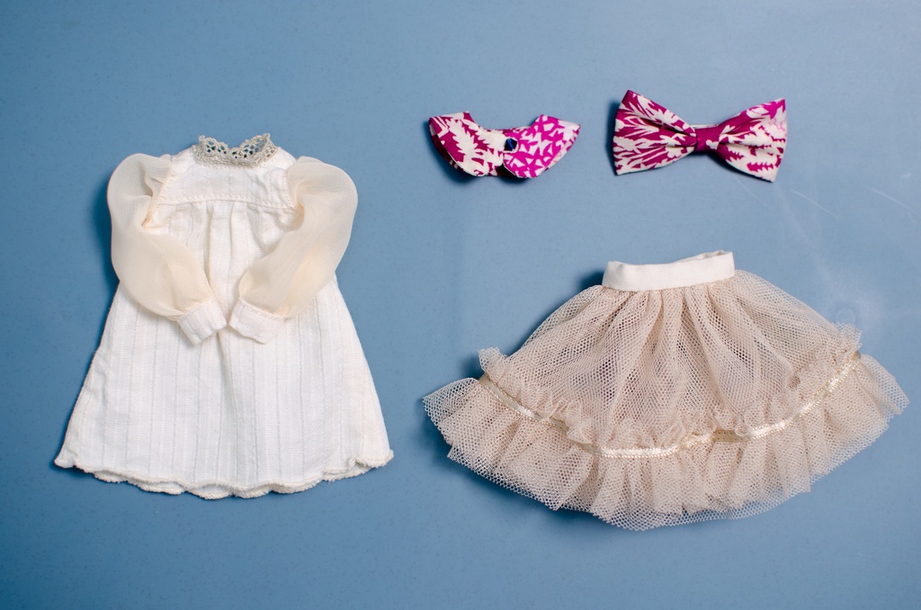 付け襟ワンピースセット(PINK×ラウンド)1/6ドールアウトフィット