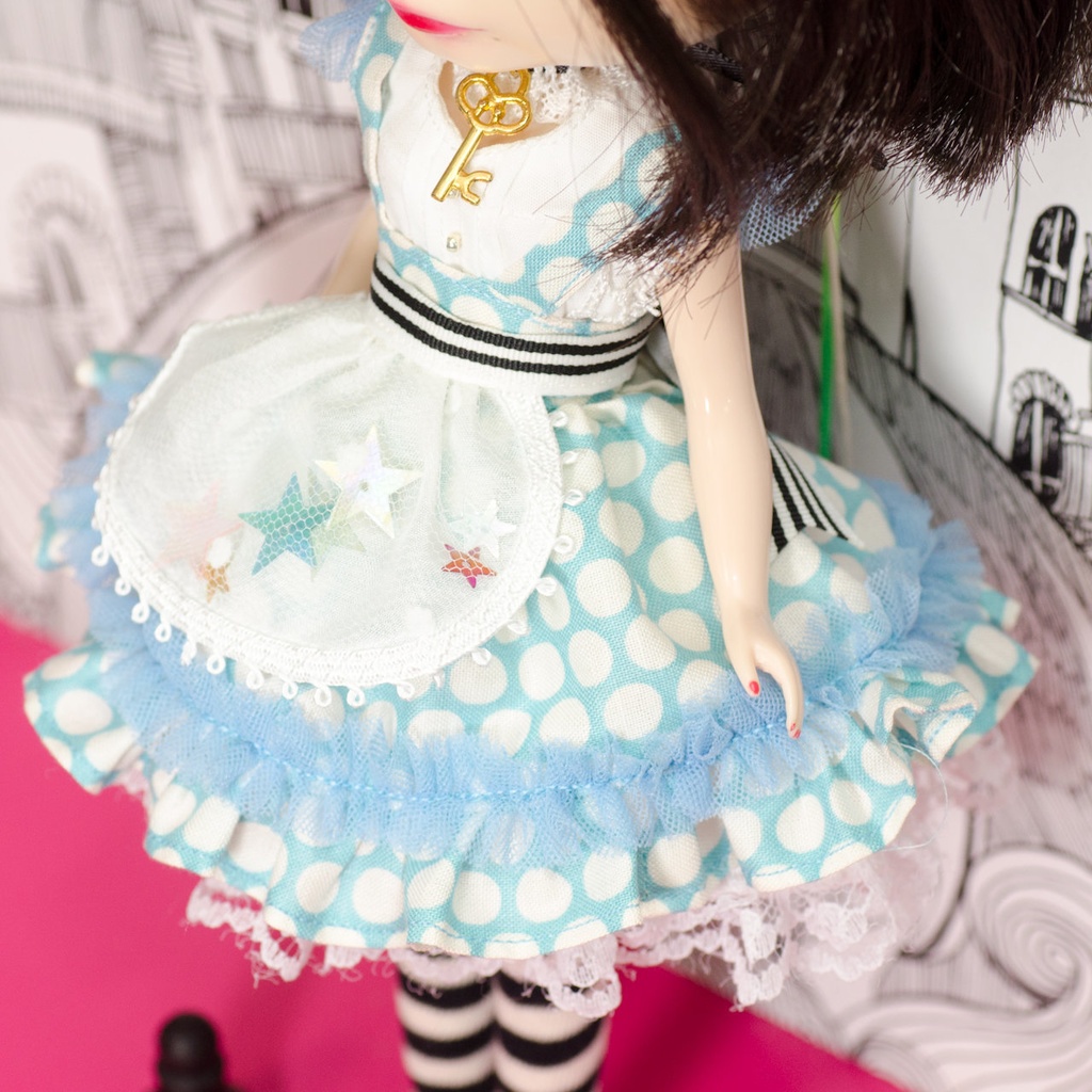 1/6ドール用 アリスワンピースセット<みずたま>