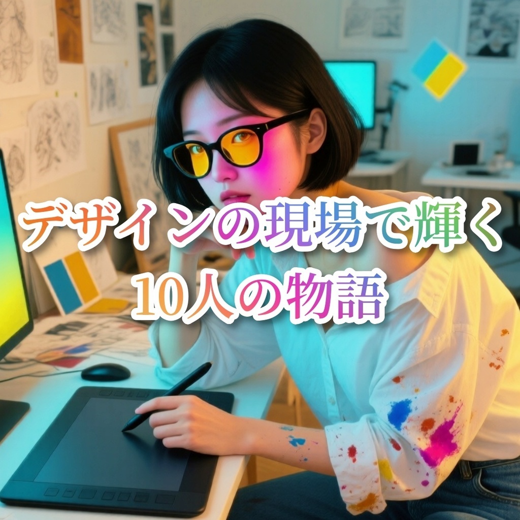 グラフィックデザインの世界で輝く女性たち|創造の現場を切り取った10枚の物語【AI画像素材集】