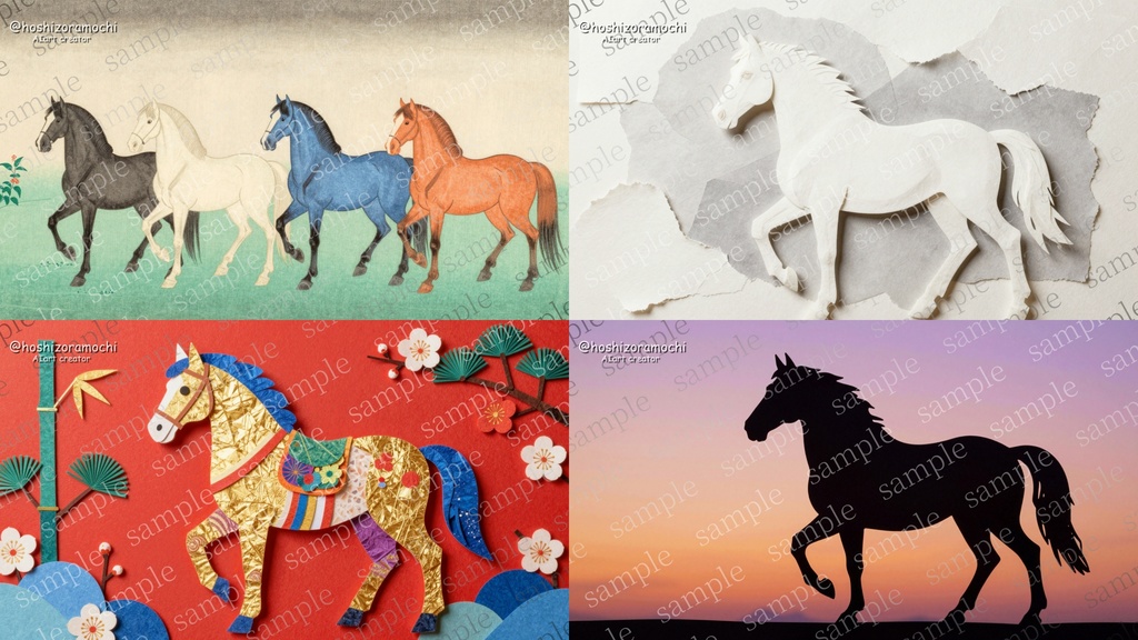 【2026年午年】AI生成 馬の画像素材30枚セット〜10スタイルで描く駿馬コレクション〜