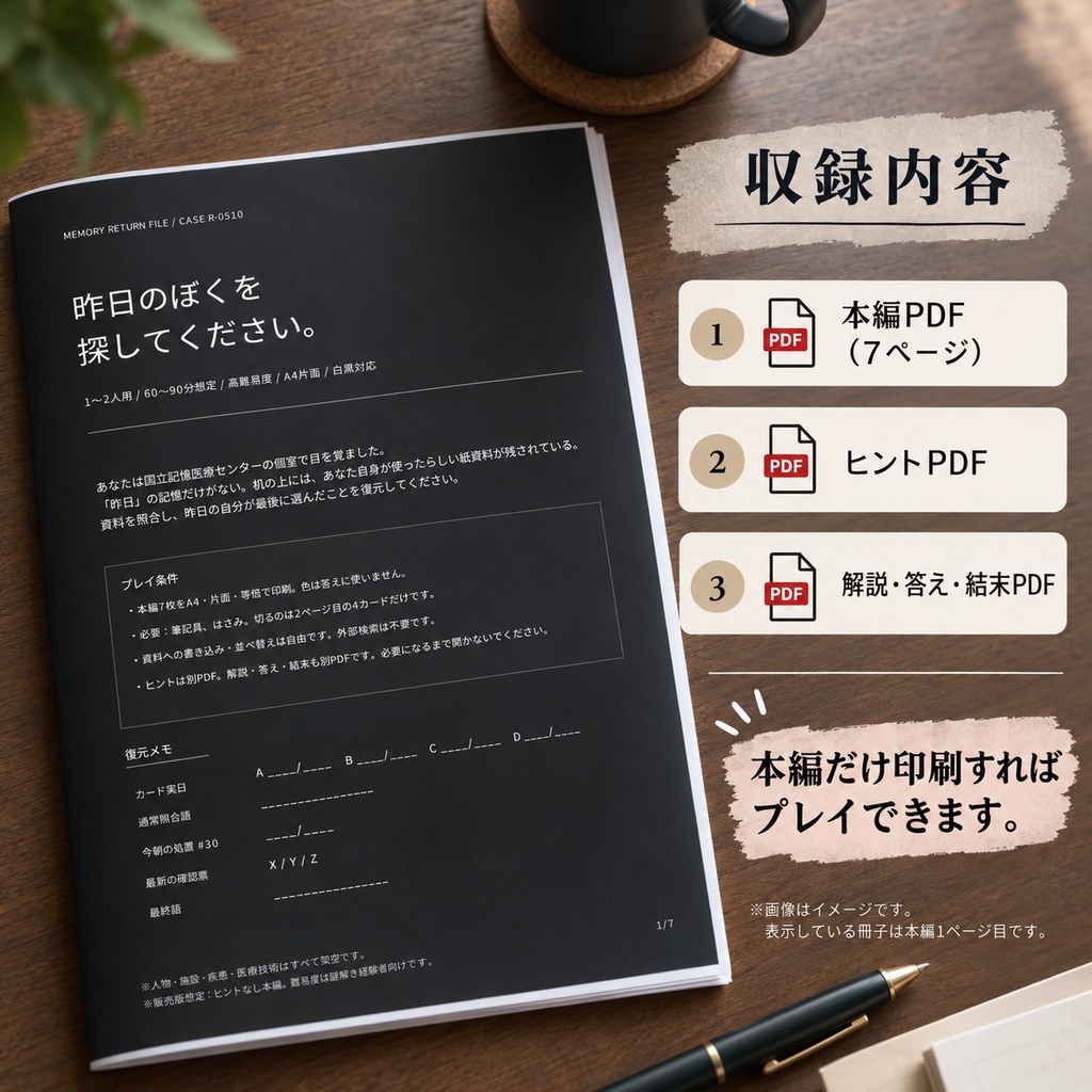 【印刷して遊ぶPDF謎解き】昨日のぼくを探してください。｜1〜2人・45〜60分