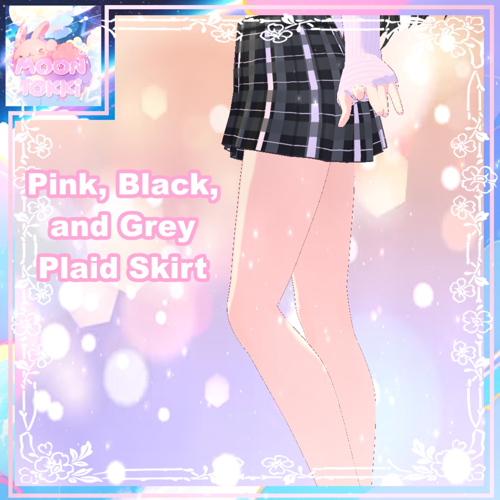 【Vroid Clothes】VRoidテクスチャ Pink, Grey, Black Plaid Skirt