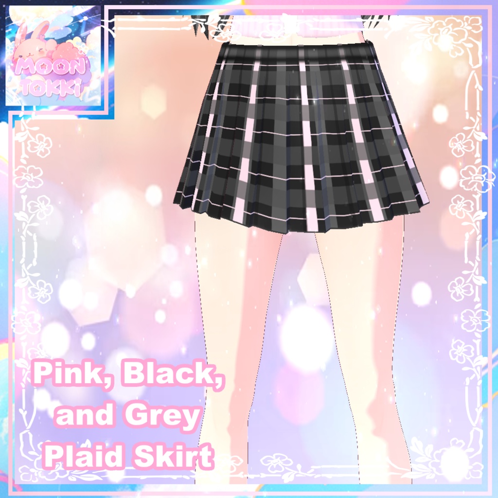 【Vroid Clothes】VRoidテクスチャ Pink, Grey, Black Plaid Skirt