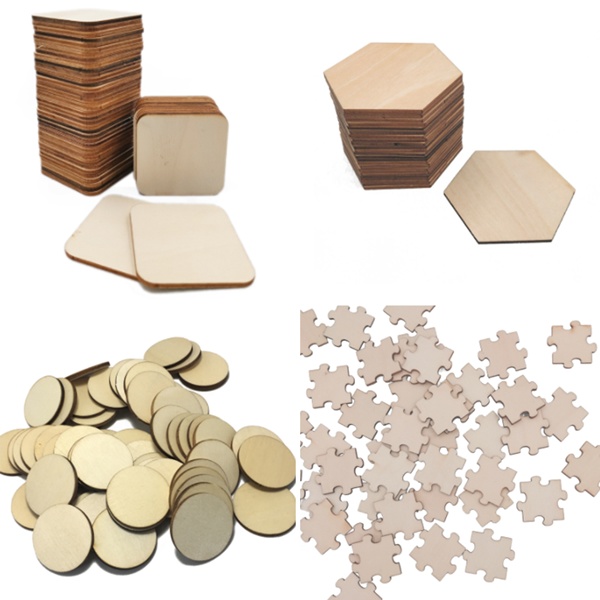 ウッドチップ/六角形,円形,正方形/天然木スライス/木材/木製チップ/ジグソーパズル素材