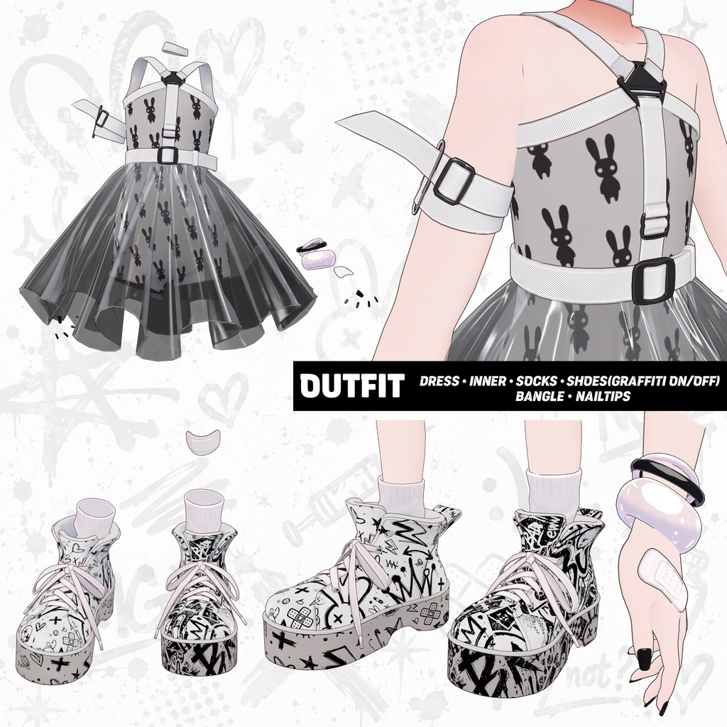 【VRChat衣装・ヘア】BROKEN BUNNY for フィユエ
