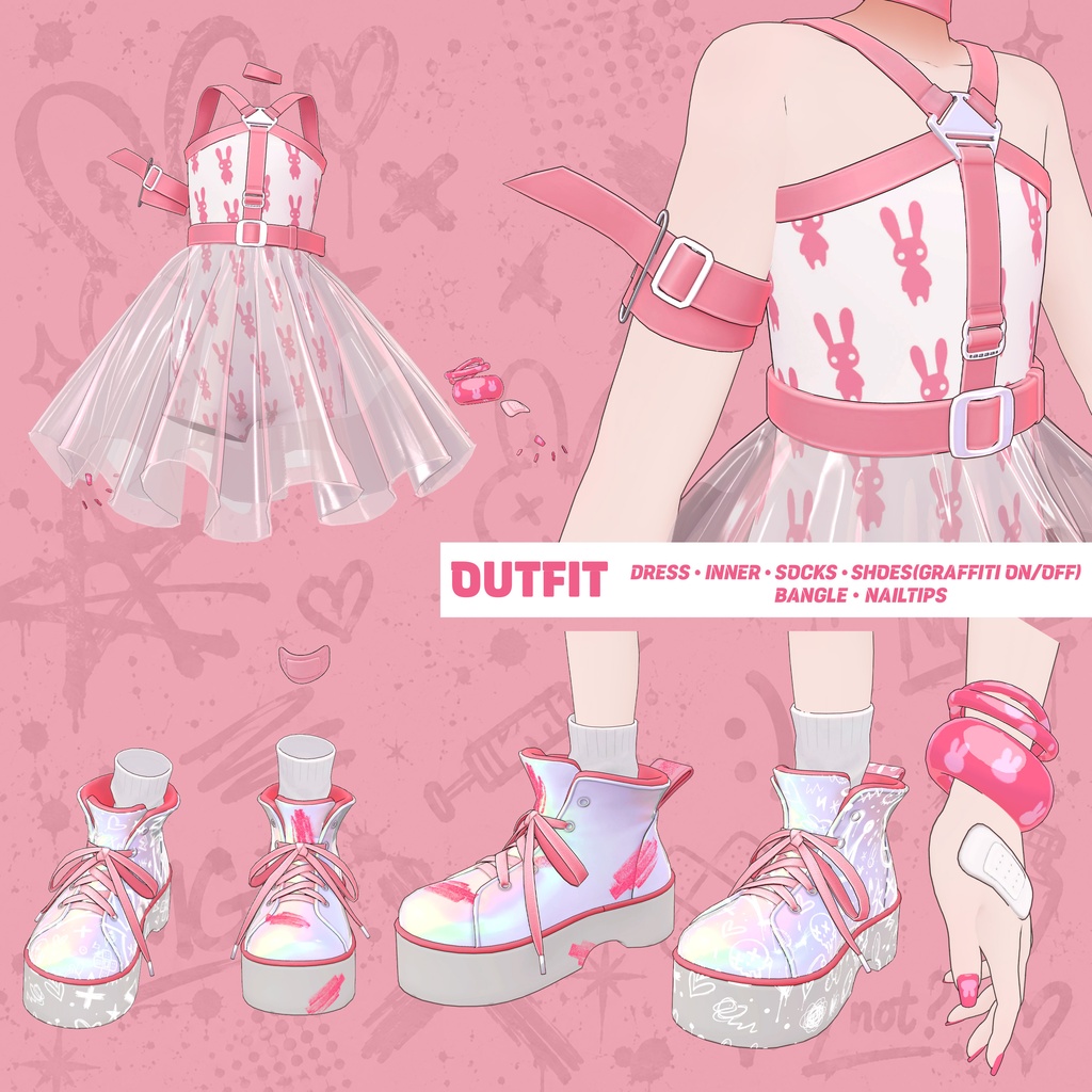 【VRChat衣装・ヘア】BROKEN BUNNY for フィユエ