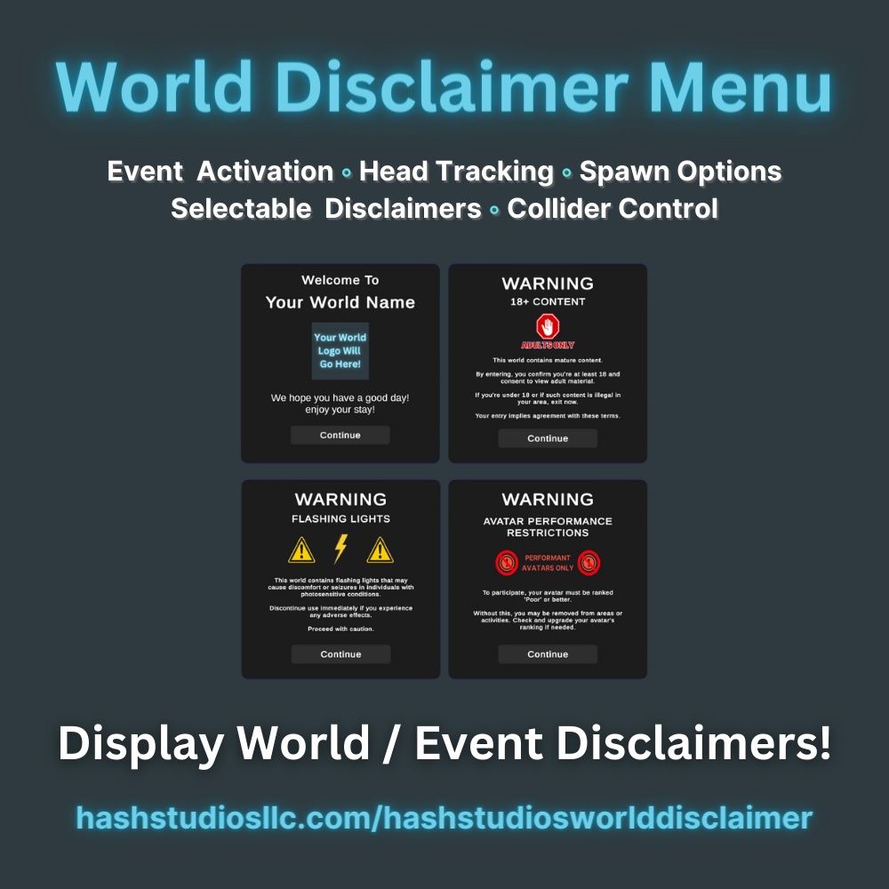 Hash Studios World Disclaimer / ハッシュ スタジオズ ワールド ディスクレイマー [UdonSharp] [SDK3]