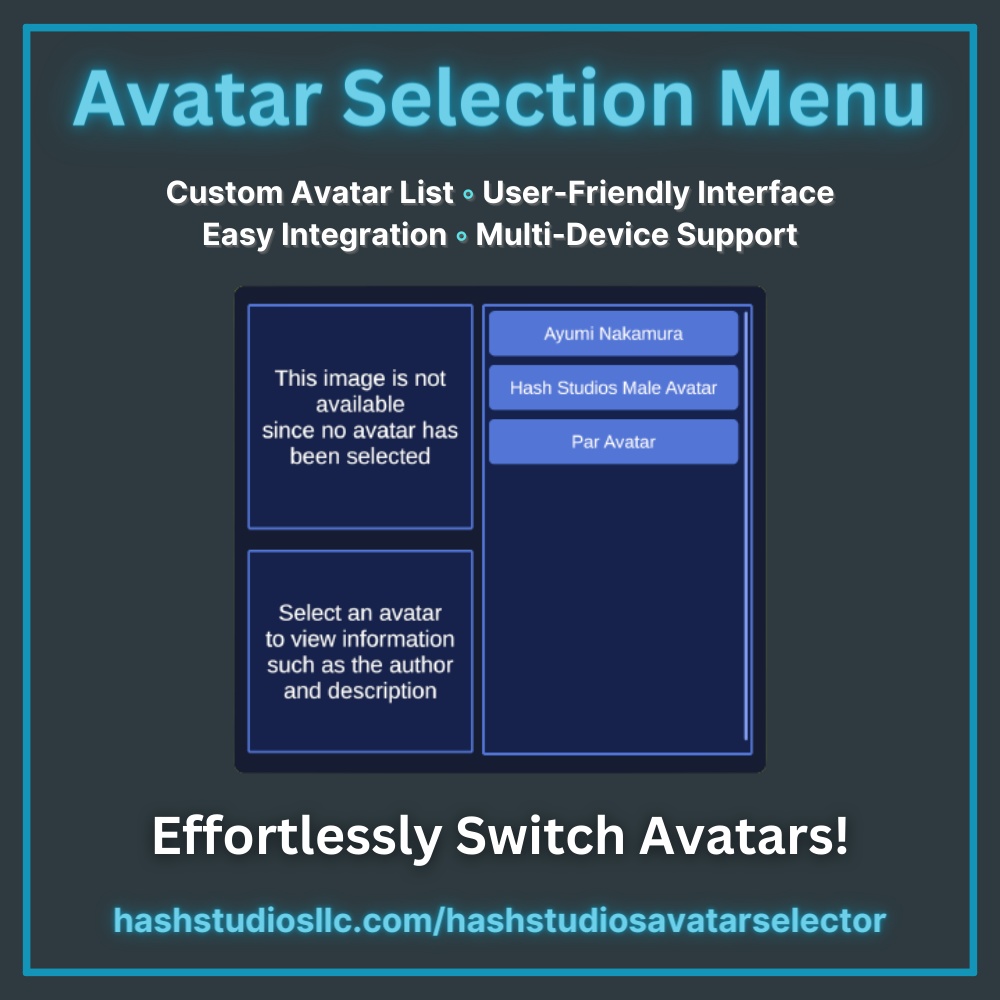 Hash Studios Avatar Selector / ハッシュスタジオズ アバターセレクター [UdonSharp] [SDK3]