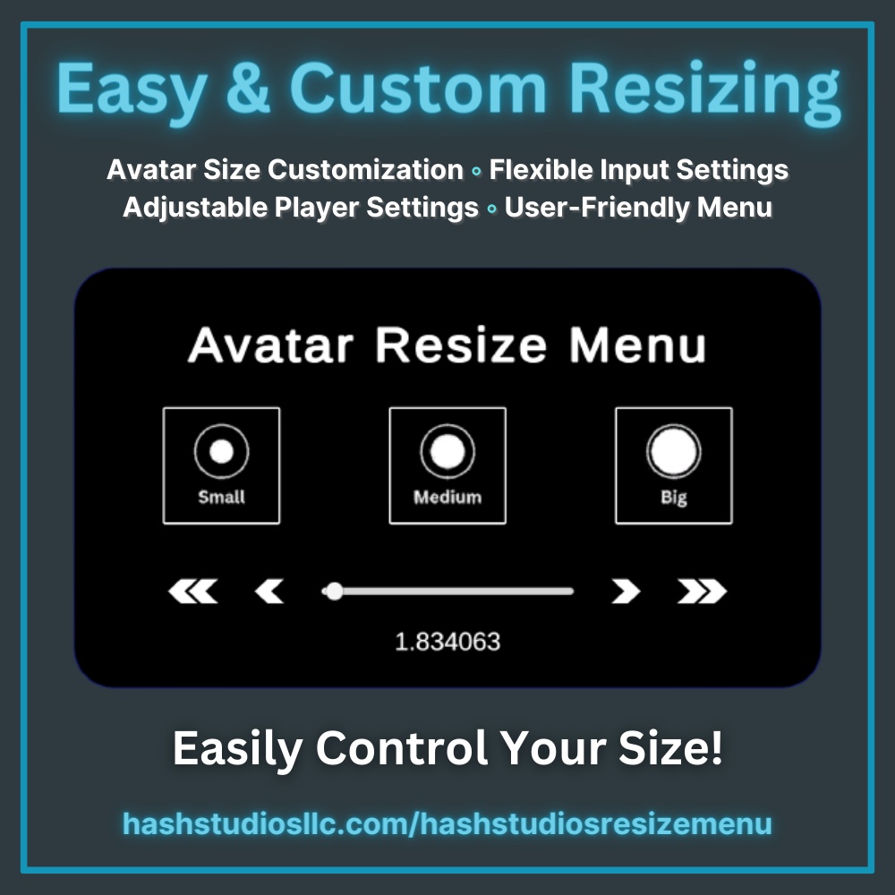 [ON SALE] Hash Studios Resize Menu / ハッシュスタジオズ リサイズ メニュー [UdonSharp] [SDK3]