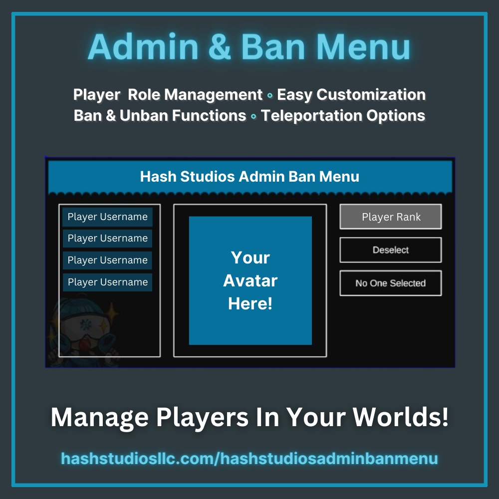 [v1.5] Hash Studios Admin Ban Menu / ハッシュスタジオズアドミンバンメニュー [UdonSharp] [SDK3]