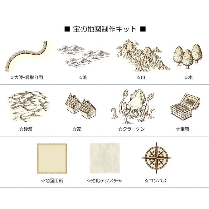【クリスタ素材】宝の地図制作キット