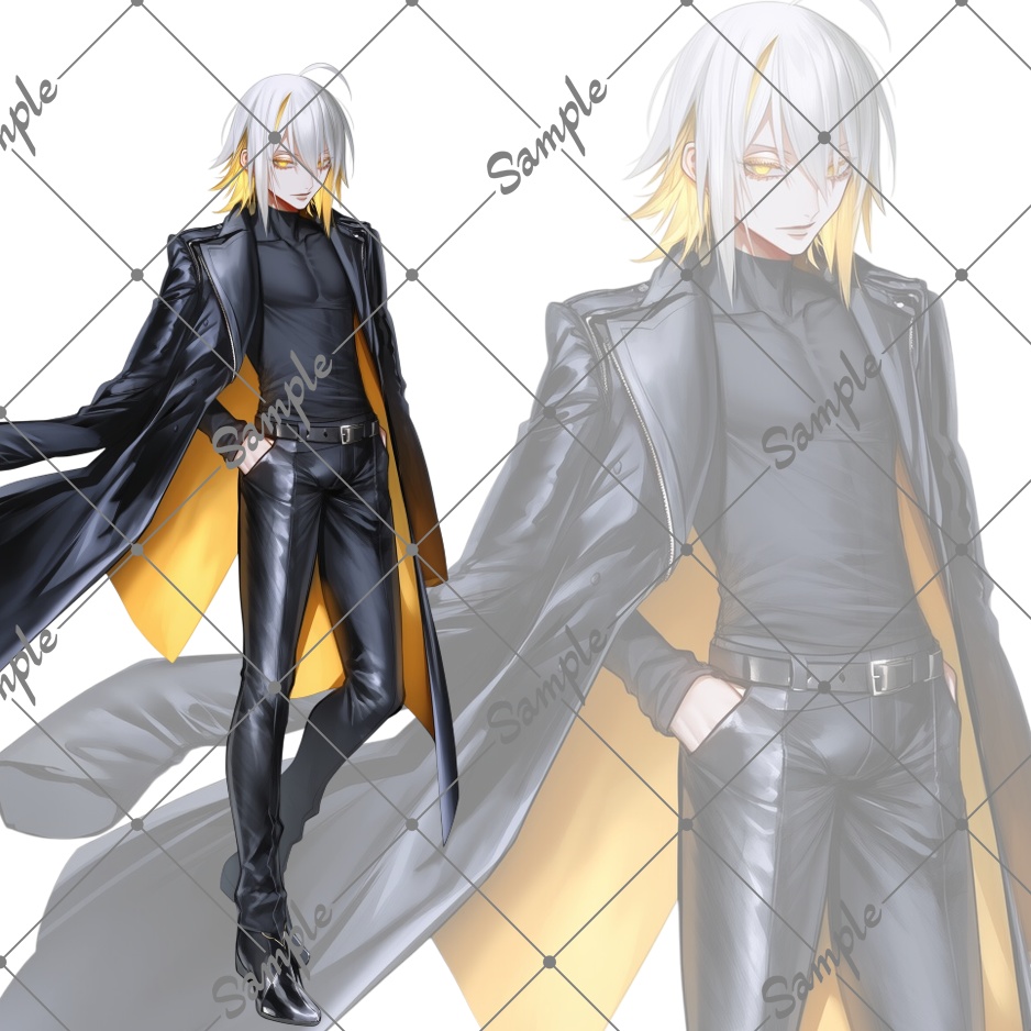 立ち絵素材No.2_白髪_金髪_インナーカラー_コート_男性