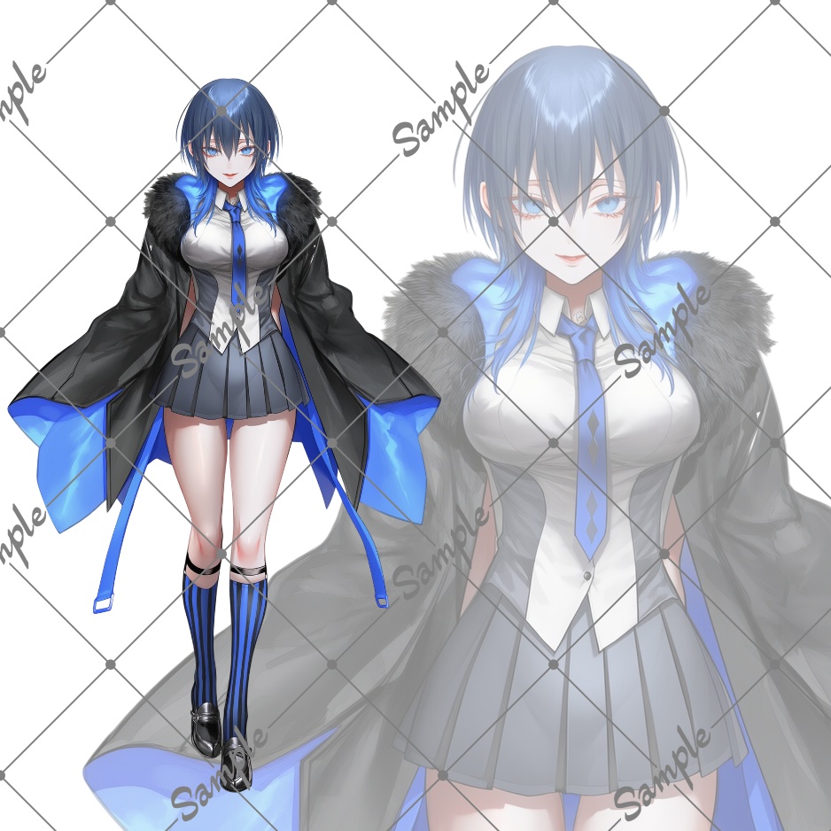 立ち絵素材No.3_青髪_ウルフカット_女性