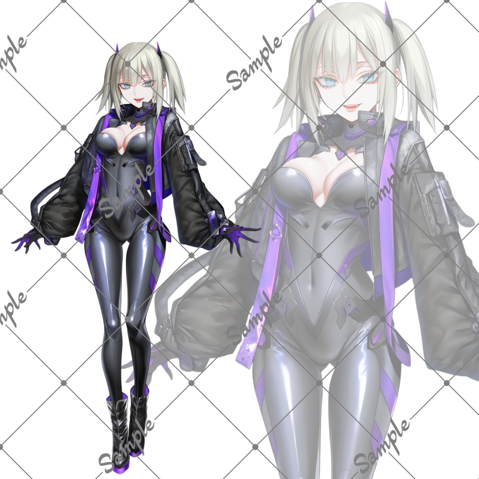 立ち絵素材No8_ツインテール_サイバーパンク風_女性