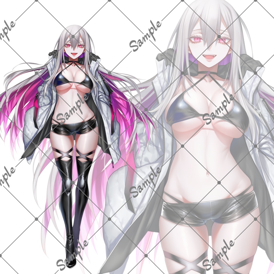 立ち絵素材No10_インナーカラー_ピンク髪_ストリート系_ジャケット_女性