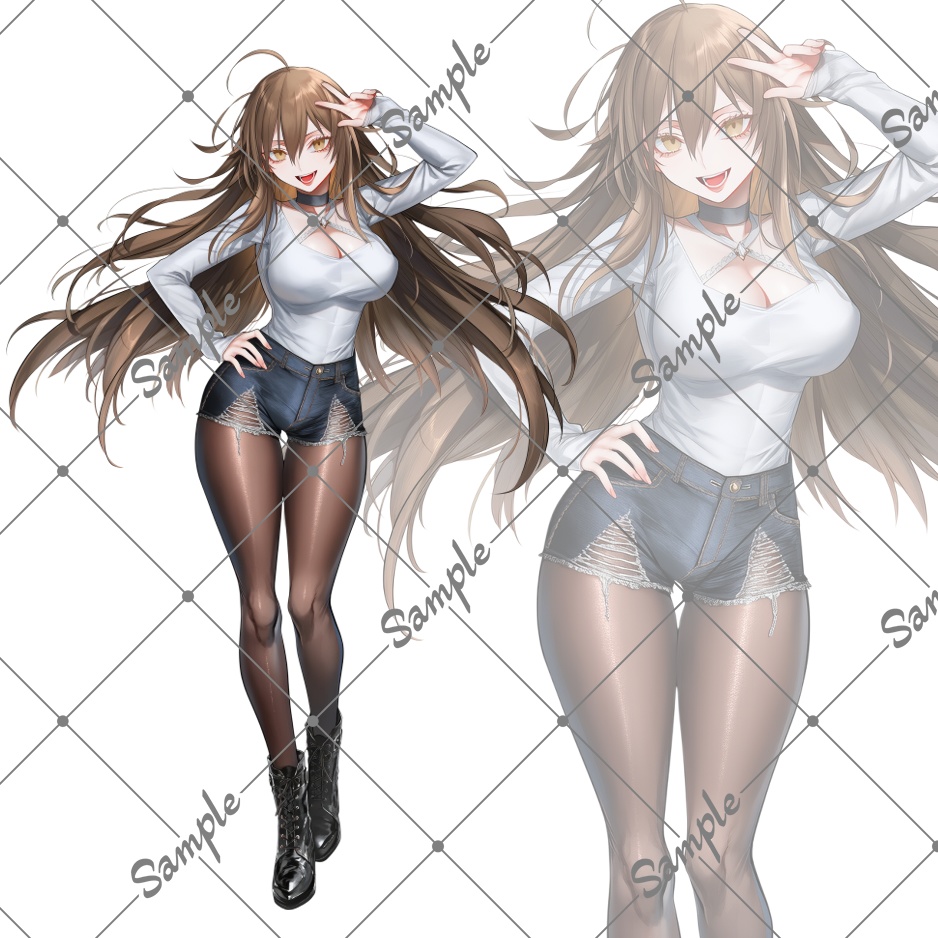 立ち絵素材No16_茶髪_ロングヘア_カジュアルコーデ_女性