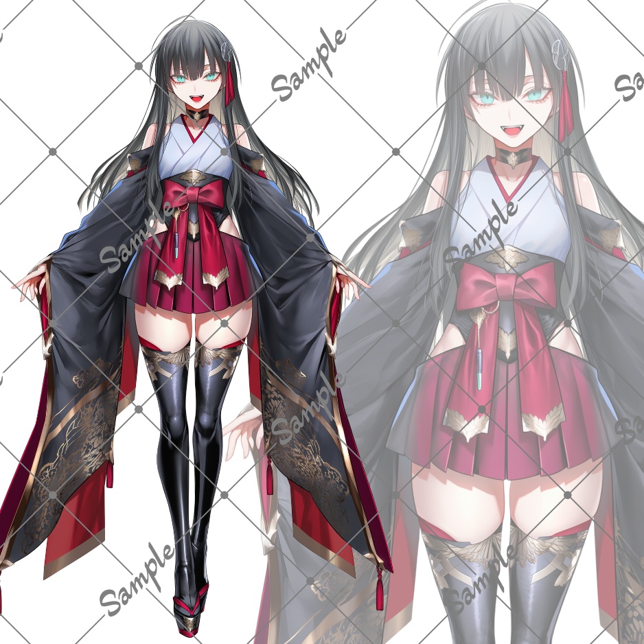 立ち絵素材No19_黒髪_ロングヘア_和服_女性