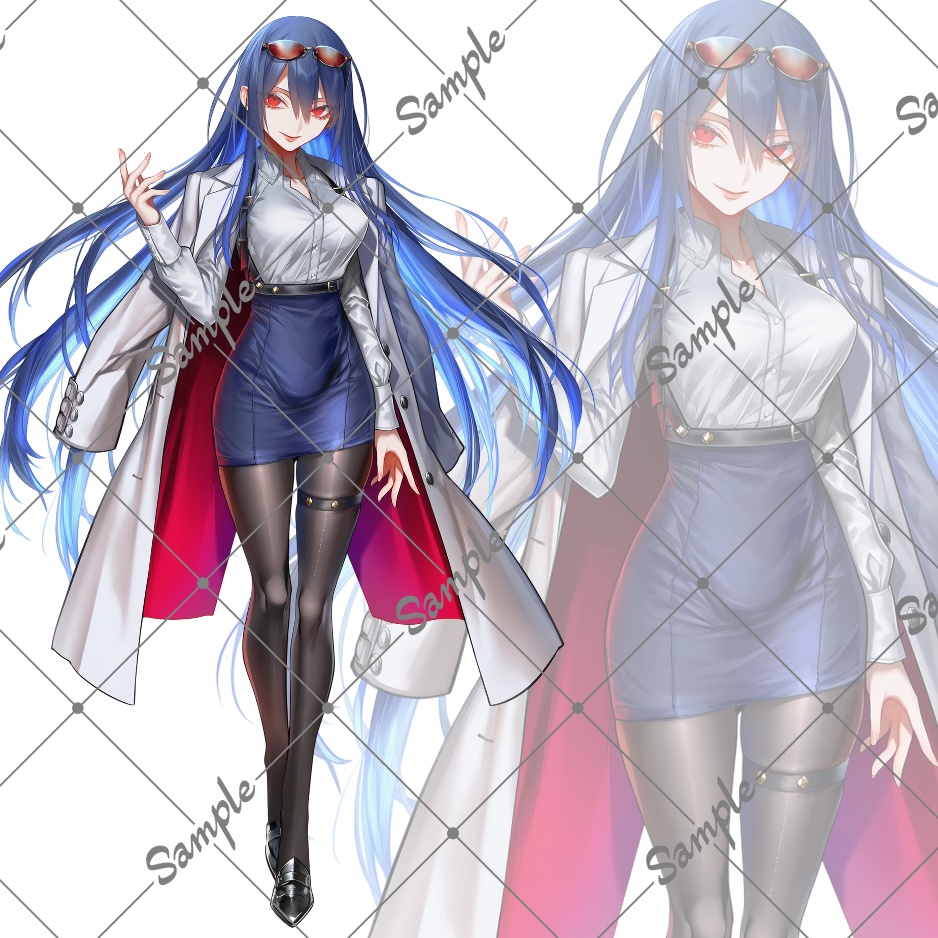 立ち絵素材No20_青髪_ロングヘア_エレガント・オフィススタイル_女性