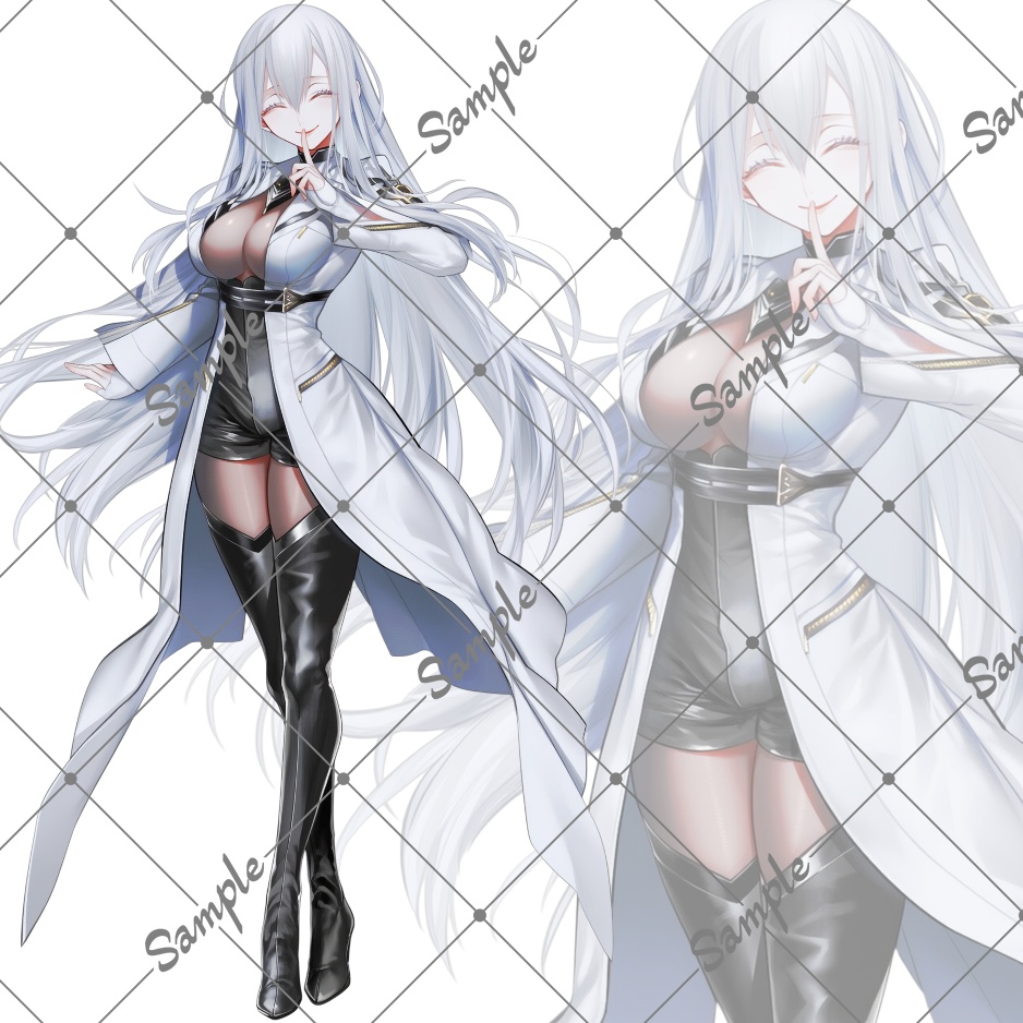 立ち絵素材No22_白髪_ロングヘア_糸目_女性