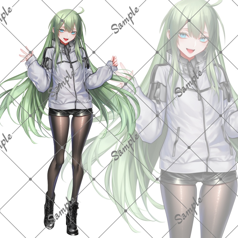 立ち絵素材No25_緑髪_カジュアル_中性