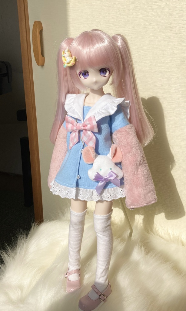 お袖もふもふ♡ピンク×水色セーラーワンピ