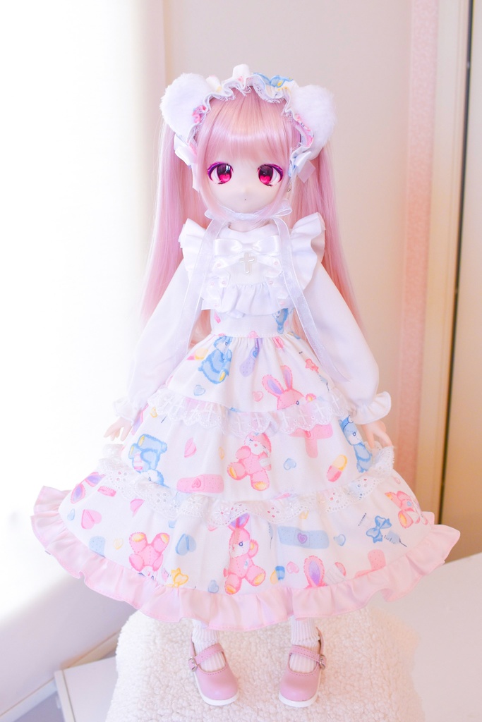 ロング丈！くまうさ柄のロリィタ風ワンピース