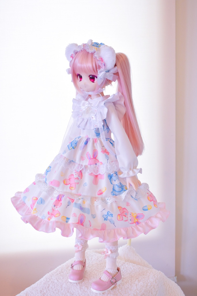 ロング丈!くまうさ柄のロリィタ風ワンピース