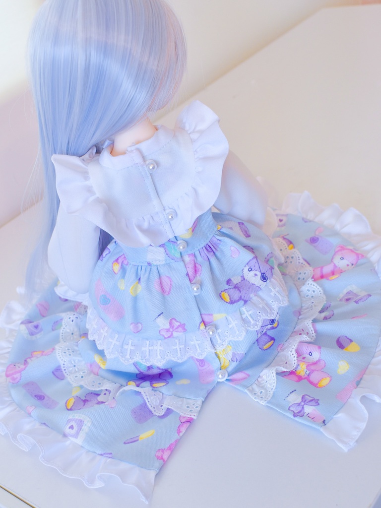 ロング丈!くまうさ柄のロリィタ風ワンピース