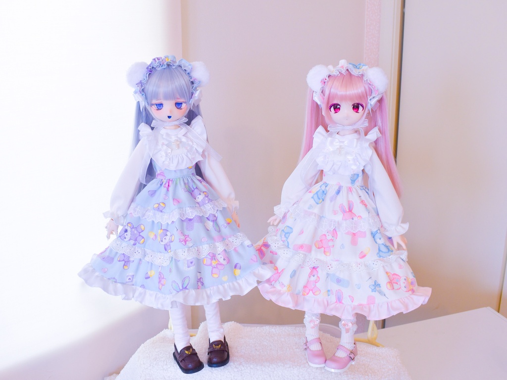 ロング丈!くまうさ柄のロリィタ風ワンピース