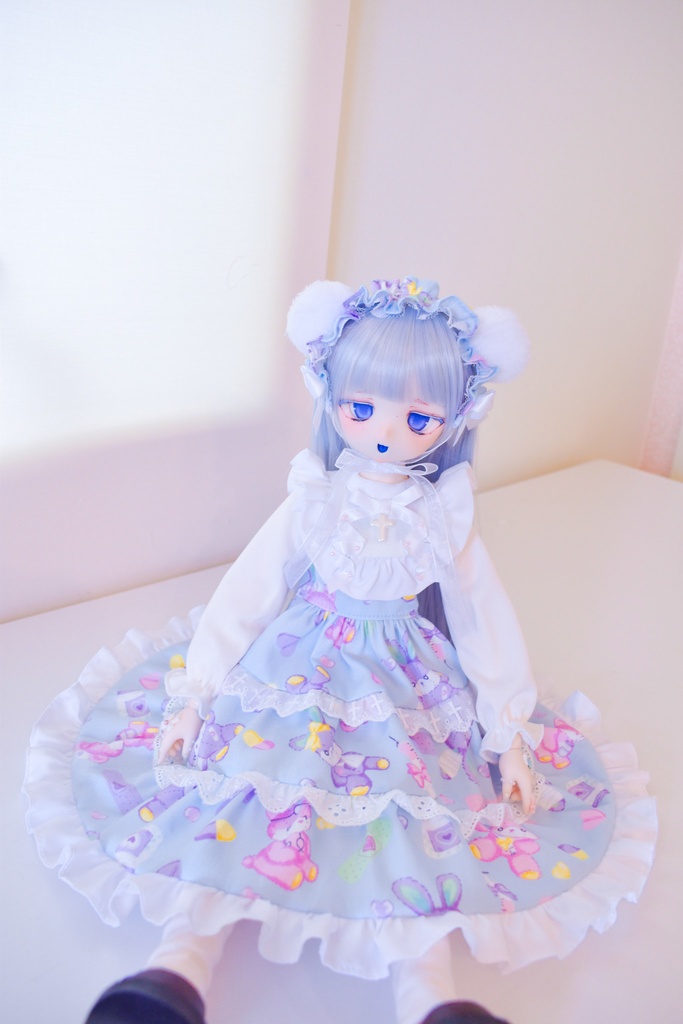 ロング丈!くまうさ柄のロリィタ風ワンピース