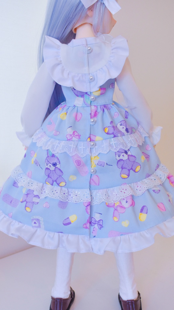 ロング丈!くまうさ柄のロリィタ風ワンピース