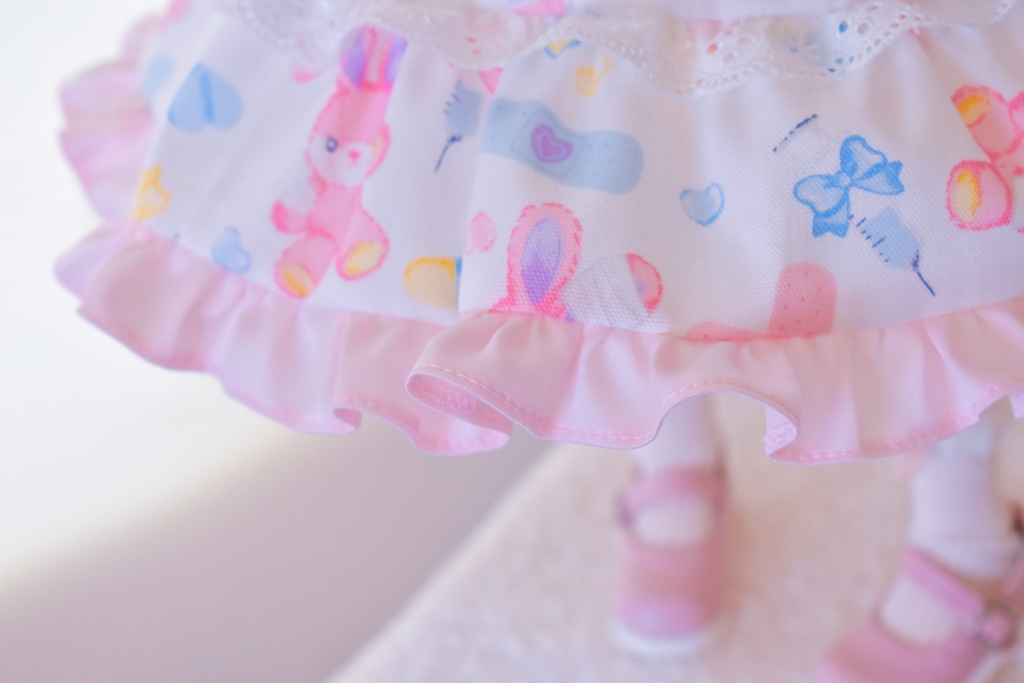 ロング丈!くまうさ柄のロリィタ風ワンピース