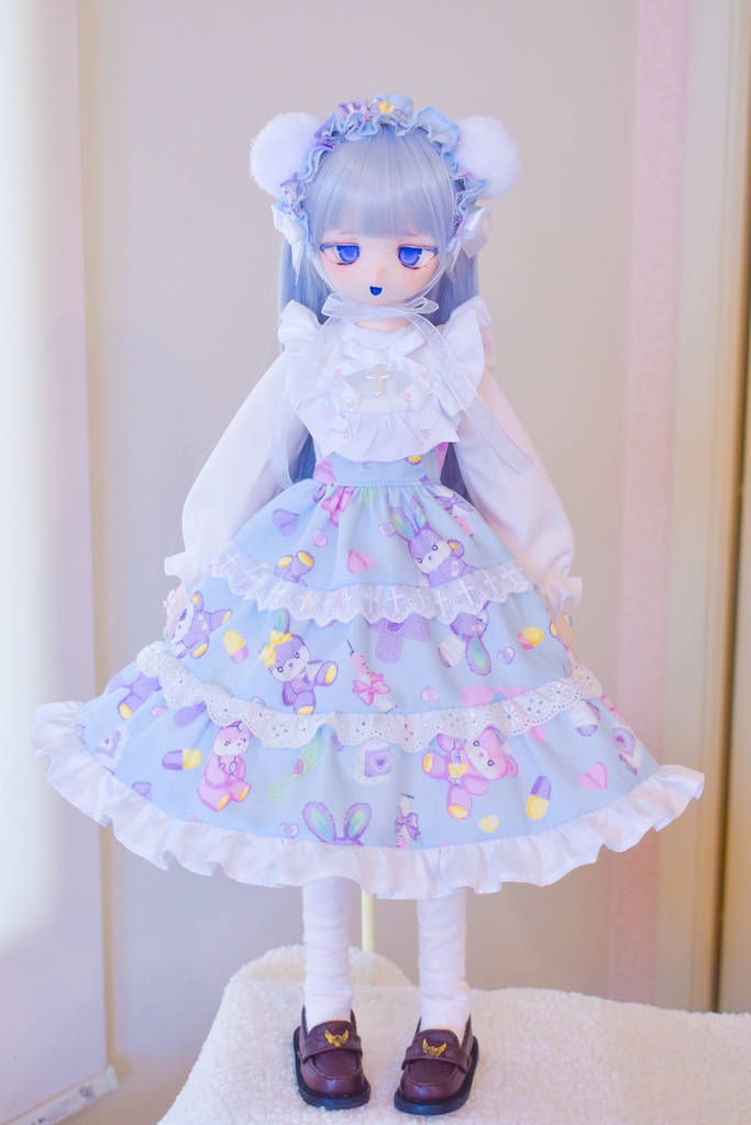 ロング丈!くまうさ柄のロリィタ風ワンピース