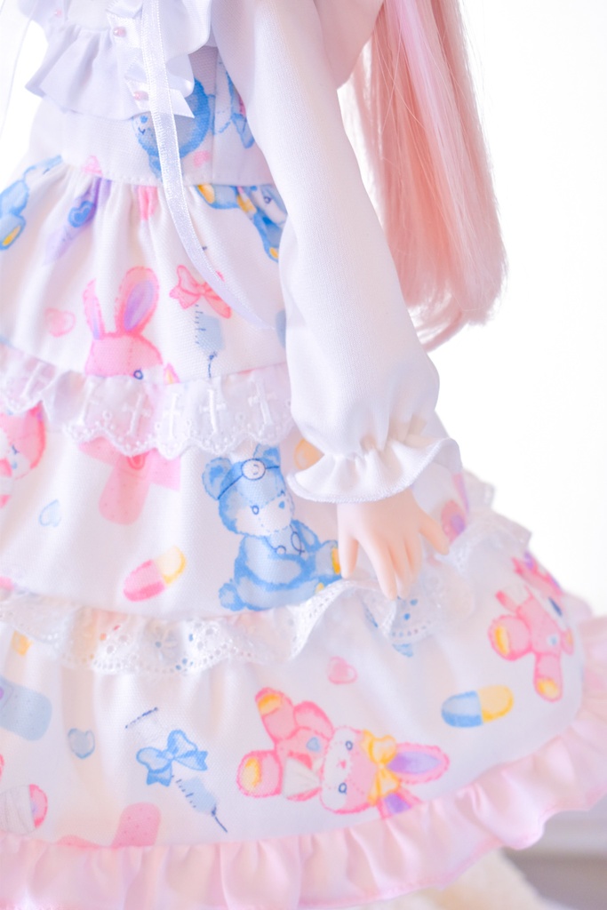 ロング丈!くまうさ柄のロリィタ風ワンピース