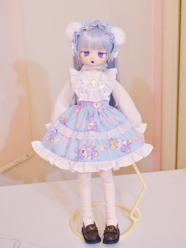 ミニ丈!くまうさ柄のワンピースセット♡